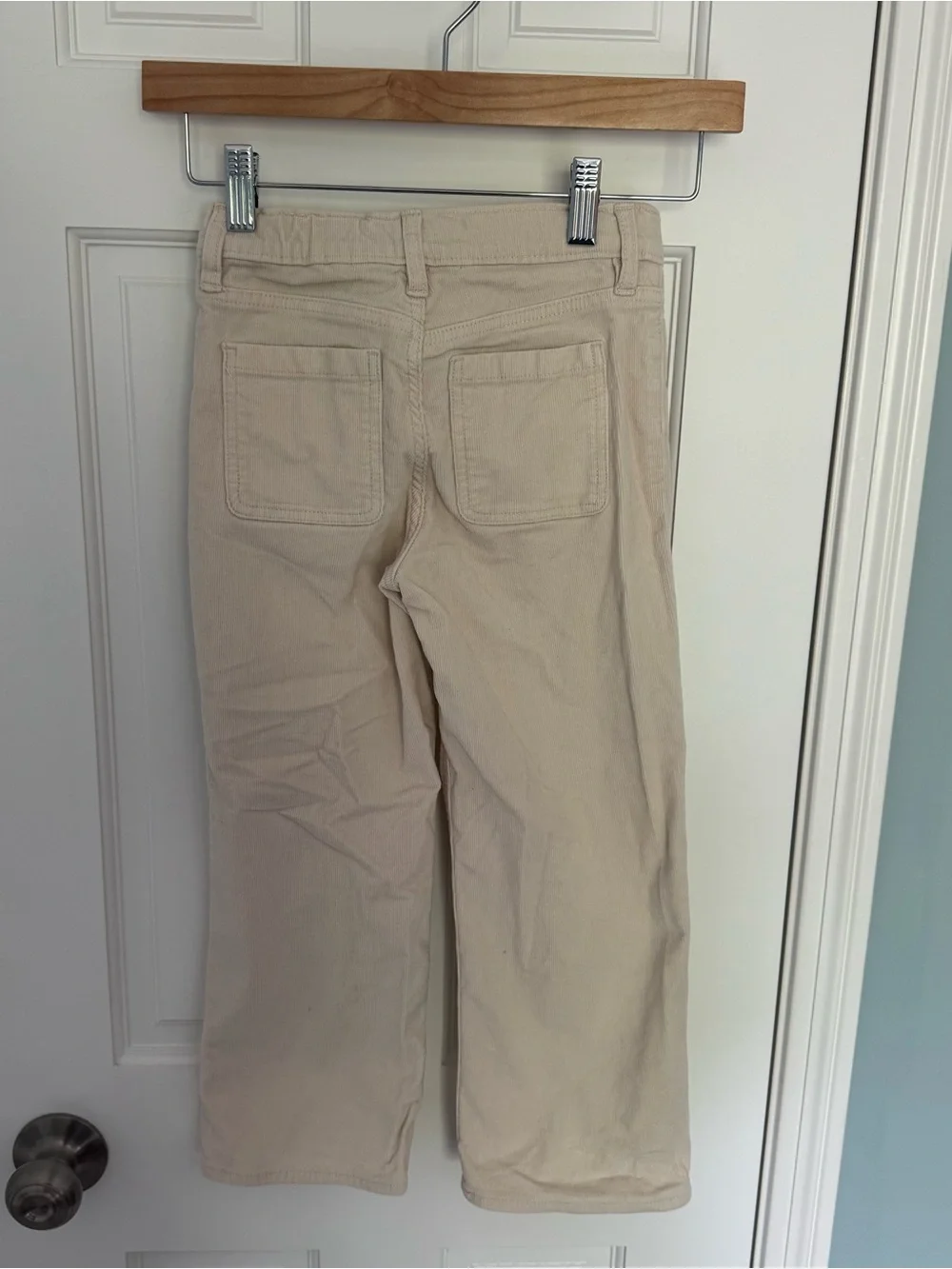 Girls' patch-pocket wide-leg corduroy pant size 7 cream ivory EUC cotton